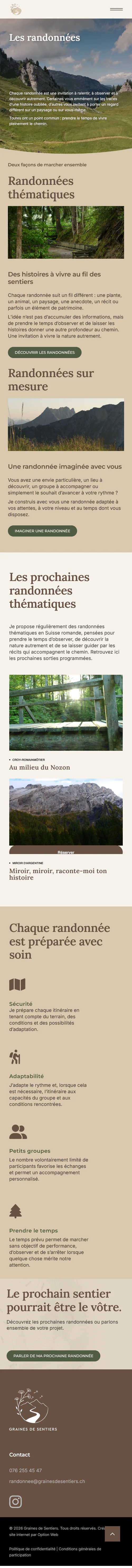 Randonnées sur mobile — les offres et les prochaines sorties. Capture complète de Graines de Sentiers.